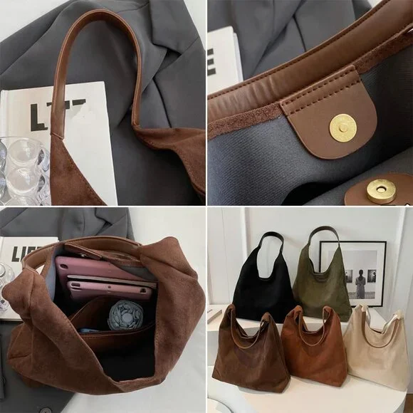 Slouchy Suede Shoulder Bags for Women Large Tote Purse Retro Soft Handbag Casual